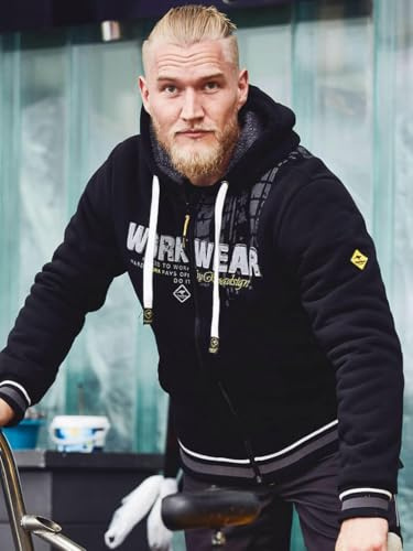 ROADSIGN australia Herren Sweatjacke mit Kapuze - Kapuzenjacke gefüttert mit Berberfleece in Schwarz Größe M