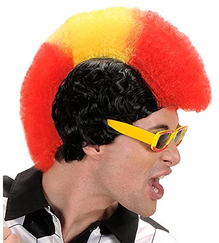 Widmann P0709 - Perücke Fan, rot-gelb, Spanien Fan, Irokesenschnitt, Sportfan, Weltmeisterschaft, Mottoparty, Karneval