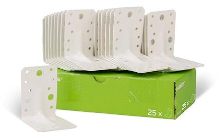 Alberts 846671 Équerre d'assemblage renforcée avec nervure | galvanisée, plastifiée, en blanc | 90 x 90 x 65 mm | kit de 25