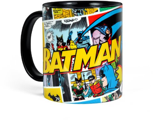 Elbenwald Batman - Tazza comic style retrò resistente a microonde e lavastoviglie - Ceramica con 320 ml di capacità - Nero