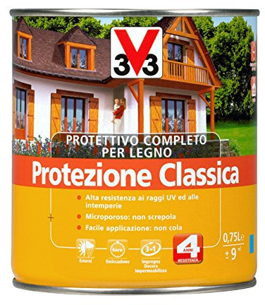 V33 Protettivo Completo Per Il Legno A Base Di Solvente, Effetto Satinato, Latta Da 750 Ml, Resa 9 Mq Ca. Douglas
