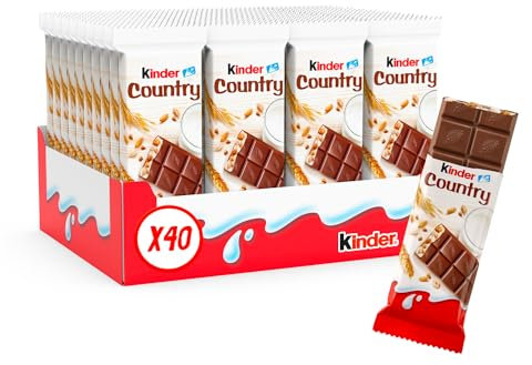 Kinder Country - Barre Céréalière enrobée de Chocolat au Lait avec un Cœur au Lait fondant et des Céréales soufflées - 40 Barres