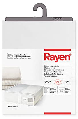 Rayen - Caja de almacenaje de ropa y mantas de cama. Bolsa de tela para ropa con cremallera, rejilla transpirable, plegable y resistente. 55 x 65 x 20 cm. Blanco/Translúcido