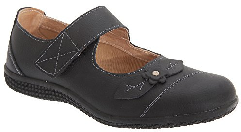 Boulevard Womens Wide FIT EEE Leather Lined Velcro Shoes Size 3-8 Black (5)