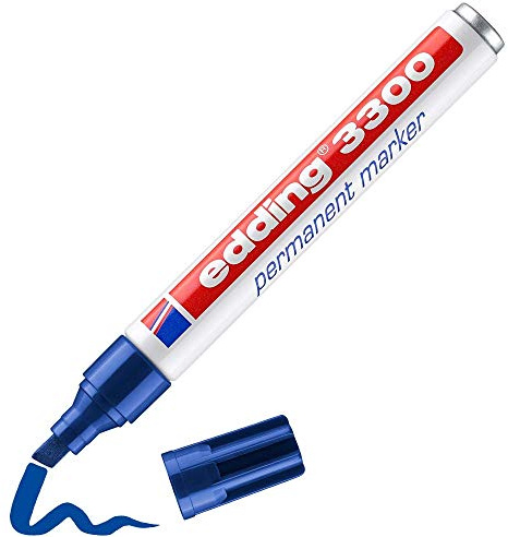 edding 3300 Permanentmarker - blau - 1 Stift - Keil-Spitze 1-5 mm - schnell trocknender Permanent Marker - wasserfest, wischfest - für Karton, Kunststoff, Holz, Metall - Universalmarker