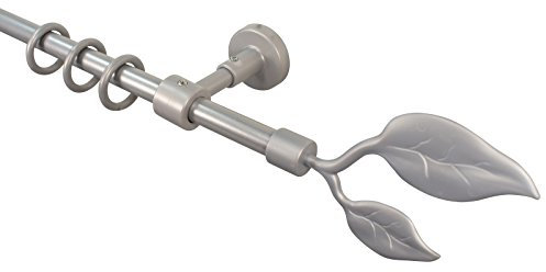 iso-design Gardinenstangen Silber grau 16 mm aus Metall und Kunststoff Endstück Blatt, 240 cm (2 x 120 cm)
