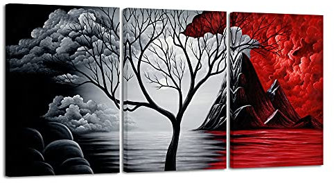Wieco Art - Large Size The Cloud Tree 3 Panels Modern Giclee Canvas Prints Artwork Abstract Seascape Paintings Reproduction Sea Beach Photo Printed on Canvas Wall Art Ready to Hang for Living Room Bedroom Home Decoration