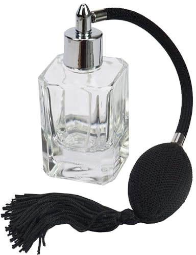 Fantasia Glaszerstäuber mit Ballpumpe, nachfüllbar für 50 ml, Parfum Zerstäuber für zuhause und unterwegs, eckig, durchsichtig