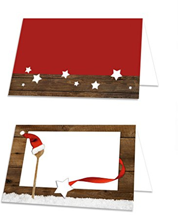 Weihnachtliche Tischkarten, 100 Stück: Namensschilder zum Beschriften Weihnachten, Namenskarten Sterne Advent, Tischdeko Heiligabend, Platzkarten Gäste Weihnachtsfeier, Deko Tisch, Rot, 8,5 x 5,5 cm