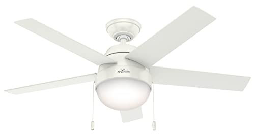 Hunter Anslee Indoor Ceiling Fan with LED Light and Pull Chain Control, 46, White