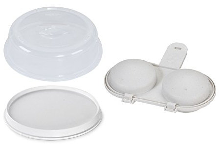 Nordic Ware Microwave 2-Sided Round Bacon and Meat Grill, 10-Inch Spatter Cover and 2-Cavity Egg Poacher