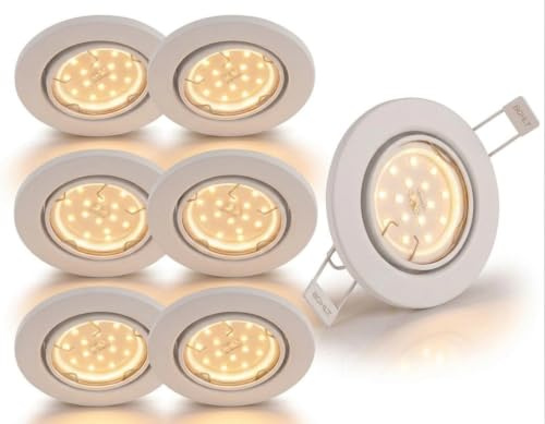 Trango 6er Set 6729-066MOSD Einbaustrahler in Weiß matt Rund inkl. 6x 5 Watt 3-Stufen dimmbar Ultra Flach LED Modul Leuchtmittel 3000K warmweiß, Einbauleuchte, Deckenstrahler, Deckenleuchte