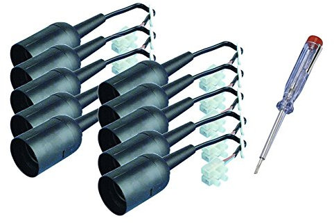 Renovierfassung glatt E27, schwarz, 10 Stück - 1 Set mit Spannungsprüfer