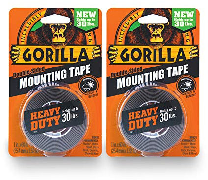 Gorilla 6055016 6055001-2 Double-Sided Heavy Duty Mounting Tape (2 Pack), 1 x 60, Black