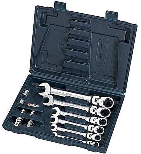 KS Tools 503.4867 GEARplus Gelenk-Ratschenringmaulschlüssel-Satz, 12-tlg.feststellbar mit Adapter