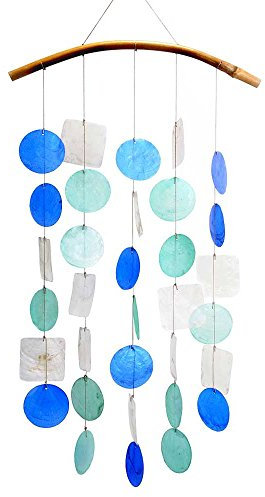 HAB & GUT -WCKU003B- Windspiel BLAU/GRÜN/WEIß, Perlmutt, 66 cm, Fensterschmuck, Mobile für Fenster, Terrasse, Balkon