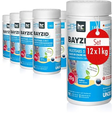 Höfer Chemie 5 in 1 Multitabs Pool 20g - 12 x 1 kg - Chlortabletten für Pool 20g - 5-Phasen Pflege & Reinigung - Made in Europe - Für kristallklares Poolwasser