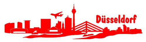 Skyline4u Aufkleber Düsseldorf mit Sehenswürdigkeiten 15 x 3,8cm hellrot