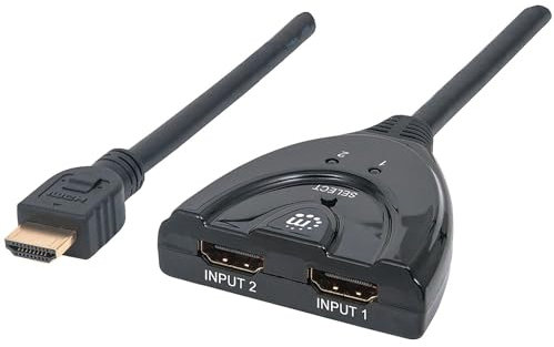 Manhattan 2-Port HDMI-Switch (HDMI 1.3, 2 Ports, integriertes Kabel, 1080p) schwarz 207416