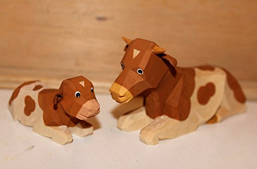 Krippenfigur SET Ochs und Kalb braun gefleckt Lotte Sievers-Hahn mit Baumwollbeutel