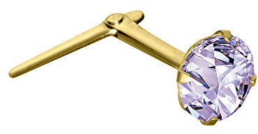 Jewelco London Ladies 9ct Yellow Gold Lilac Round Crystal Solitaire Claw Set Andralok Hinged Nose Stud 3mm