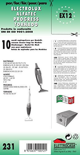 EX 12 sacchetti per scopa elettrica confezione da 10 sacchi carta