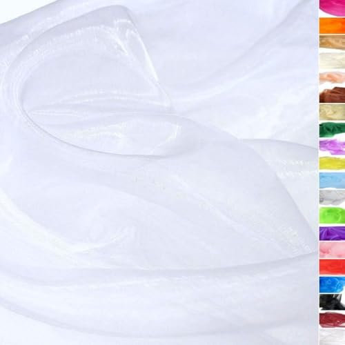 TOLKO 1m Organza Stoffe zum Nähen Meterware | Hauch Zart, Fein, Durchsichtig | zum Dekorieren Basteln 145cm breit | leichter Glanz Stoff für Gardine Vorhänge Tischdecken Deko Schals (Weiß)