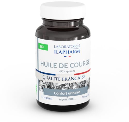 Huile de Pépins de Courge Bio Ilapharm - Cucurbita pepo - 60 Capsules | Ilapharm | 1000mg | Pressée à Froid | Certifiée BIO | Riche en Phytostérols | Soutien Prostate et Vessie | Made in France