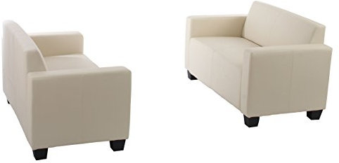 Mendler Sofa-Garnitur Couch-Garnitur 2X 2er Sofa Lyon Kunstleder - Creme