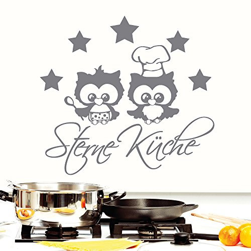 Wandtattoo Loft „5 Sterne Küche und Eulenköche“ - Wandtattoo / 49 Farben / 3 Größen/schwarz / 55 x 60 cm