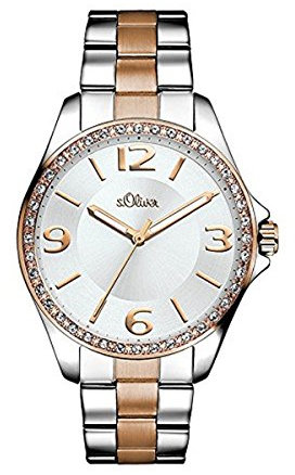 S.Oliver Damenuhr Analog Quarz mit Edelstahlarmband – SO-3059-MQ, bicolor
