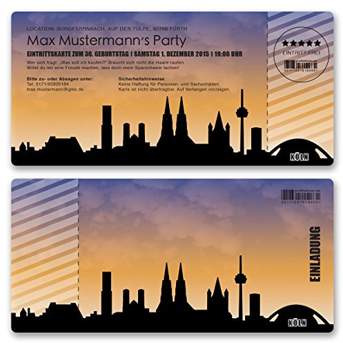 (10 x) Einladungskarten Geburtstag Skyline Köln Dom Party Ticket Karte Einladungen