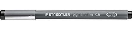 STAEDTLER schwarzer pigment liner, Linienbreite 0,6 mm, dokumentenechte Pigmenttinte, lange Metallspitze, lange Lebensdauer, 10 Fineliner im Kartonetui, 308 06-9