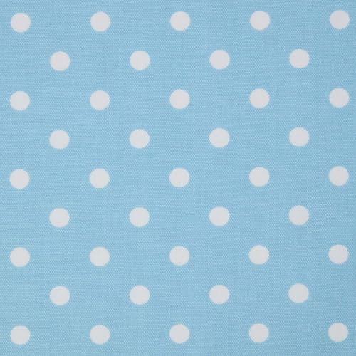 HOMESCAPES Blauer Baumwollstoff gepunktet Meterware 150 cm breit, blauer Stoff mit weißen Punkten, blau weiß gepunkteter Stoff zum Nähen, Deko-Stoff 100% Baumwolle Oeko-Tex