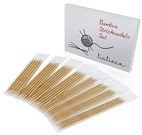 Lialina® Spar-Paket 7ER-Set BAMBUSHOLZ DOPPEL-STRICKNADELN in kleinen Größen 2.0-4.5 mm für Ihr nächstes Strick-Projekt Schal Socken Mütze Handschuhe Babykleidung usw.