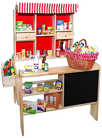 Tanner Kaufladen Klassik - Holz Kaufladen für Kinder 3-7 Jahre mit 40-teiligem Zubehörset, inkl. Obst, Gemüse, Körben und Lebensmitteln, fördert soziale Interaktion und Fantasie