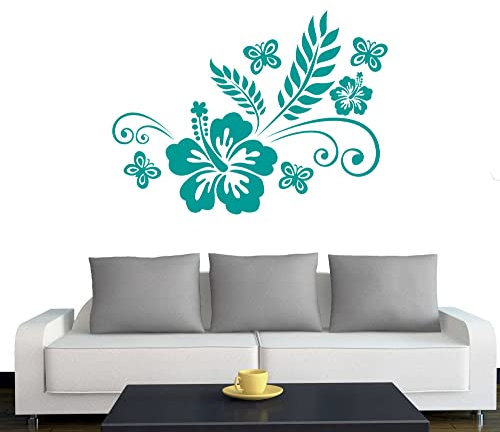 Klebesüchtig A111 Wandtattoo Blumenranke Luna 50cm x 37cm türkis - Dekoration - Bad - Wohnzimmer - Aufkleber - Wandsticker