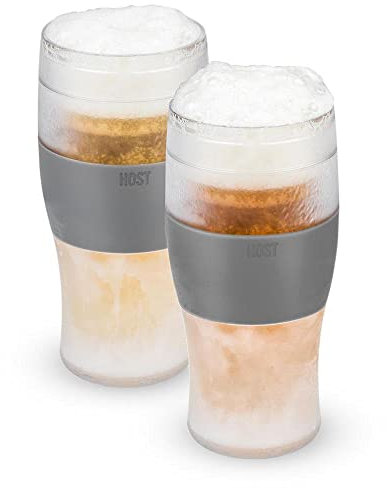 Host Freeze - Lot de 2 Verres à bière de 47 cl, Verres à Pinte à Double paroi Plastique Contenant Un Gel réfrigérant, Gris