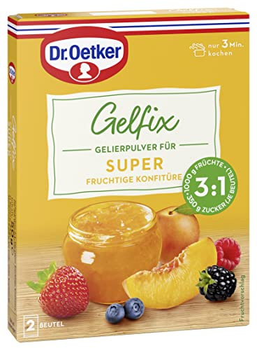 Dr. Oetker Gelfix Super 3:1, 8 x 50 g (2 Beutel je 25 g), Gelierpulver für super fruchtige Konfitüre, traditionelles Geliermittel, Konfitüren, Marmeladen & Gelees selber machen, für 3 Teile Frucht und 1 Teil Zucker, vegan