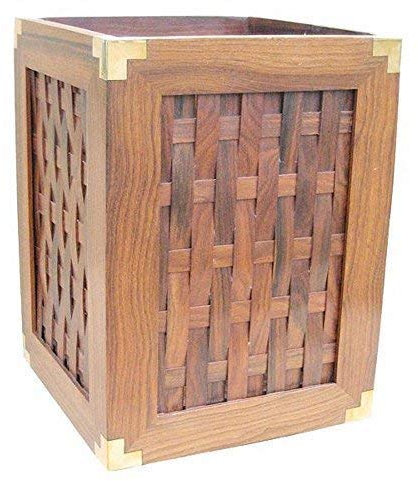 linoows Papierkorb aus Sheesham Holz mit Messingecken, Edler Maritimer Papierkorb
