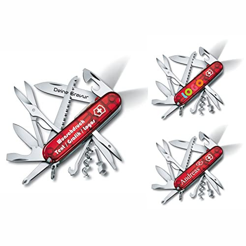 Victorinox Couteau de Poche Huntsman Lite Avec Demande Pression Sur La Coque I Cadeau pour Hommes Femmes I Pour Anniversaire I Suisse Personnalisé Avec 21 Fonctions 1.7915.T