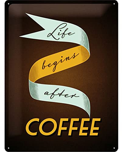 Nostalgic-Art Retro Blechschild, Life Begins After Coffee – Geschenk-Idee für Kaffee-Liebhaber, aus Metall, Vintage-Design zur Dekoration, 30 x 40 cm