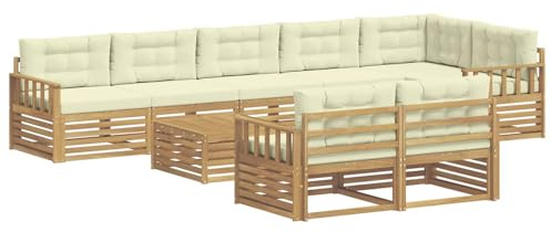 vidaXL Outdoor-Sofagarnitur mit Kissen 9 pcs Weiß und Creme Polyester, Gartenlounge, robuster Outdoor-Sofa, modulares Möbel für Terrasse, Sitzbereich und Gemütlichkeit