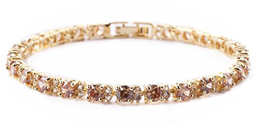 RIVA Ewigkeit Tennis Armband [18cm/7inch] mit Rundschliff Edelstein Zirkonia CZ [Champagner] in 18K Gelbgold Vergoldet, Einfache Moderne Eleganz