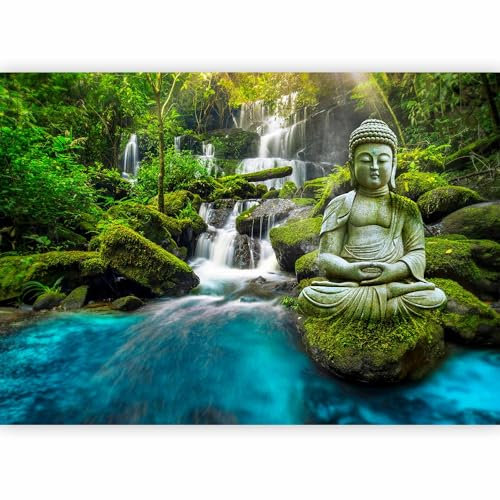 Papier peint murando intissé 350x256 cm Décoration Murale XXL Poster Tableaux Muraux Tapisserie Photo Trompe l'oeil Bouddha nature paysage chute d''eau c-C-0019-a-b