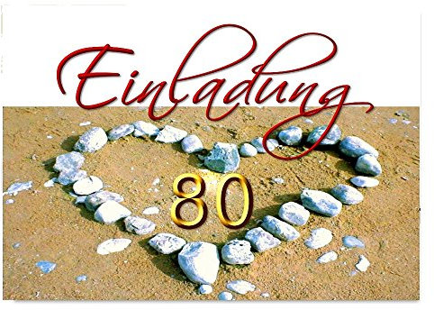 DigitalOase 2 Einladungskarten 80. Geburtstag MIT INNENTEXT 80. Jubiläum Geburtstagskarten 2 Klappkarten 2 Kuverts Format DIN A6#VALSAND