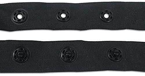 Trimming Shop Black Snap Popper Tape Fastener Ribbon with Snap Stud Press Fastening Sewing Duvet Tape for Baby Jumpsuits, Toddles Clothes, Sewing Small Garments, 1 Metre