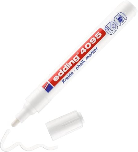edding 4095 Marqueur craie liquide - blanc - 1 feutre craie liquide - pointe ronde 2-3 mm - feutre craie effacable pour écrire sur les vitres,le verre - feutre craie ardoise aux couleurs opaques, Blister