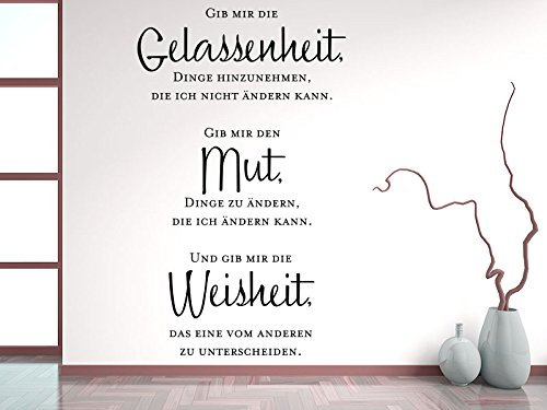 KLEBEHELD® Wandtattoo Gib mir die Gelassenheit, Dinge hinzunehmen, die ich nicht ändern kann. Gib mir den Mut, Dinge zu ändern, die ich ändern kann. Und gib mir die Weisheit, das eine vom anderen zu unterscheiden. ( Farbe schwarz / Größe 36x60cm )