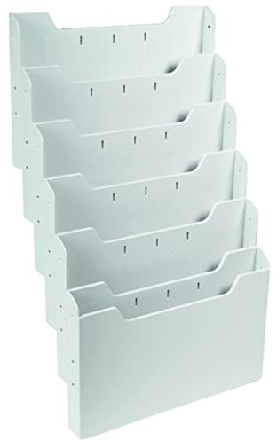 Exacompta - Ref 63240D - Wall Literature Display Holder - 113 x 327 x 523mm in Size, Suitable for Horizontal A4 Documents, 6 Compartments, 26mm Deep Pockets - Light Grey